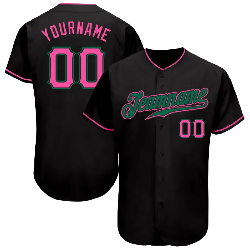 Baseball Jersey for Optimal Agility and Comfort-Custom Black Pink-Kelly Green Authentic Baseball Jersey