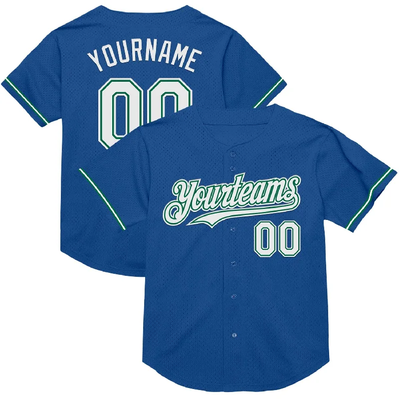 Baseball Jersey for Full Comfort and Durability-Custom Blue White-Kelly Green Mesh Authentic Throwback Baseball Jersey