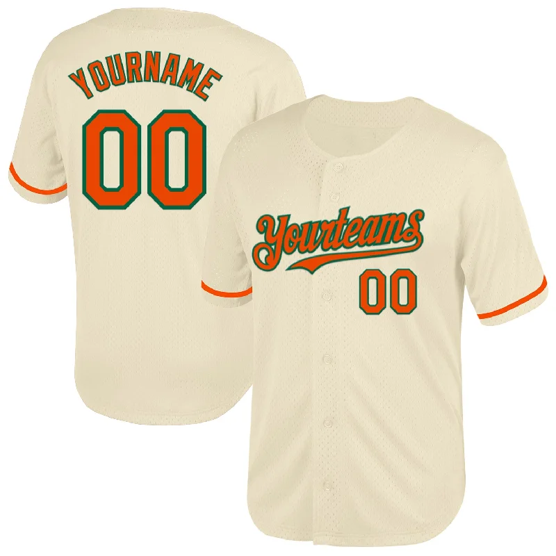 Baseball Jersey for Quick-Drying, Breathable Performance-Custom Cream Orange-Kelly Green Mesh Authentic Throwback Baseball Jersey