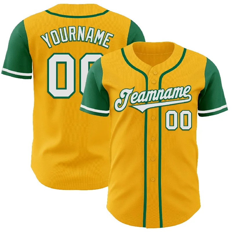 Baseball Jersey with Customizable Features for Teams-Custom Gold White-Kelly Green Authentic Two Tone Baseball Jersey