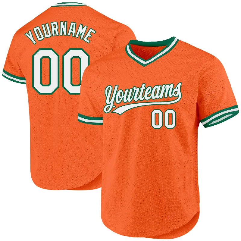 Baseball Jersey with Stretch Panels for Flexibility-Custom Orange White-Kelly Green Authentic Throwback Baseball Jersey