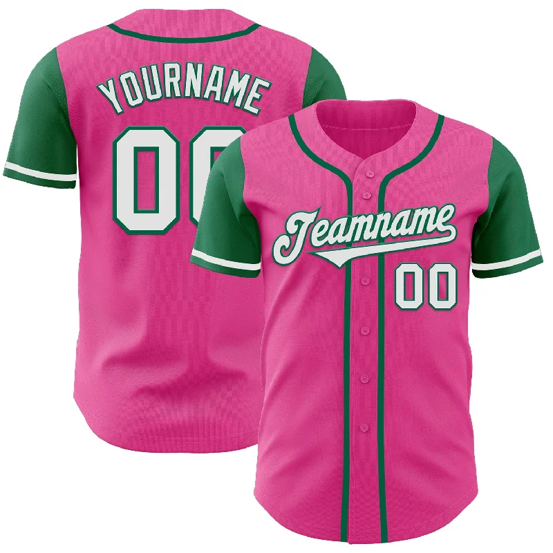 Baseball Jersey for Softball and Baseball Teams-Custom Pink White-Kelly Green Authentic Two Tone Baseball Jersey