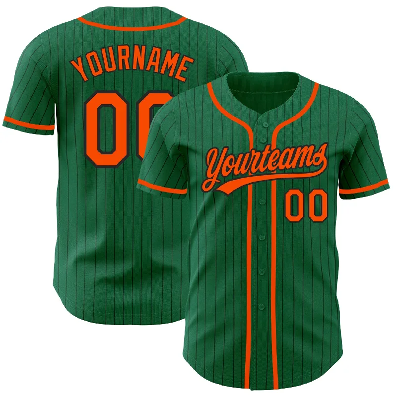 Baseball Jersey for Pro-Style Look and Feel-Custom Kelly Green Black Pinstripe Orange Authentic Baseball Jersey