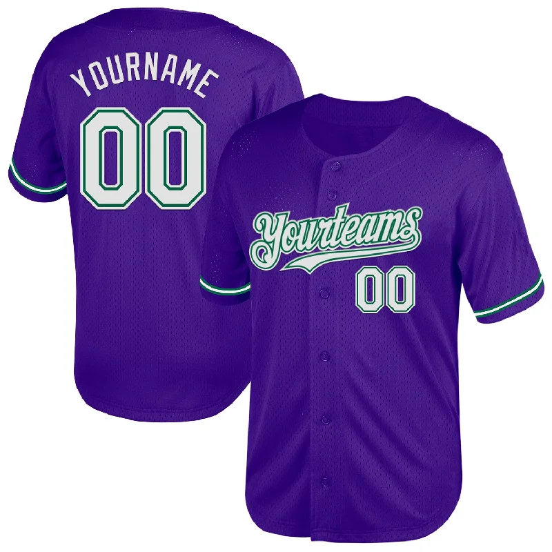 Baseball Jersey for High-Speed Performance-Custom Purple White-Kelly Green Mesh Authentic Throwback Baseball Jersey