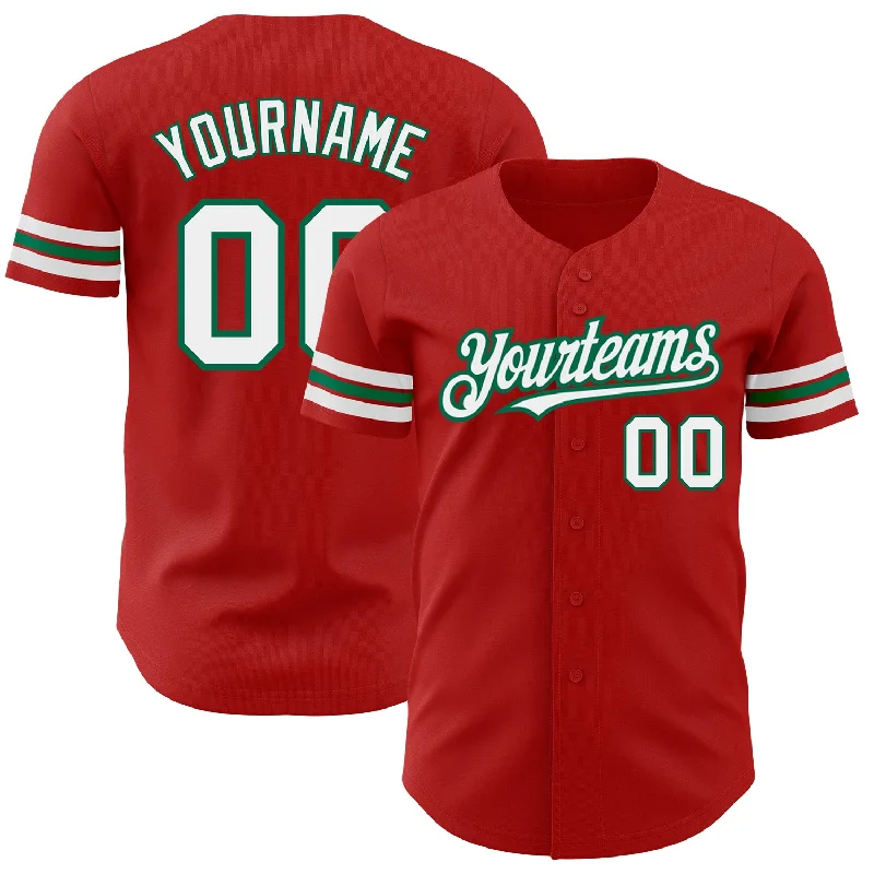 Baseball Jersey for Custom Team Branding-Custom Red White-Kelly Green Authentic Baseball Jersey