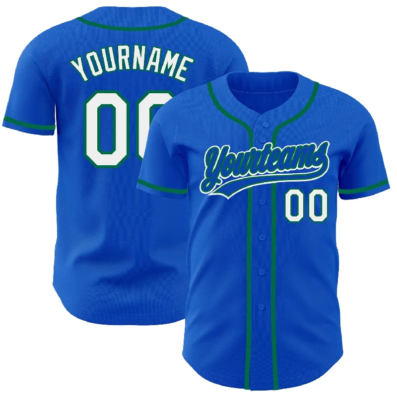 Baseball Jersey for All Ages and Sizes-Custom Thunder Blue White-Kelly Green Authentic Baseball Jersey