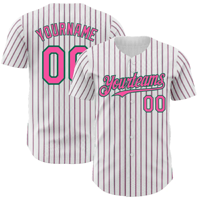 Baseball Jersey for Cool and Comfortable Play-Custom White (Kelly Green Pink Pinstripe) Pink-Kelly Green Authentic Baseball Jersey