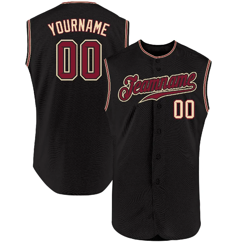 Baseball Jersey for Maximum Fit and Flexibility-Custom Black Crimson-City Cream Authentic Sleeveless Baseball Jersey