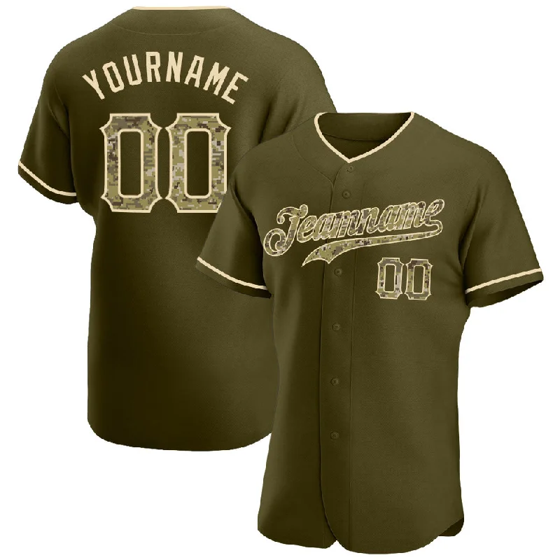 Baseball Jersey for Warm-Weather Play and Cool Comfort-Custom Olive Camo-City Cream Authentic Salute To Service Baseball Jersey