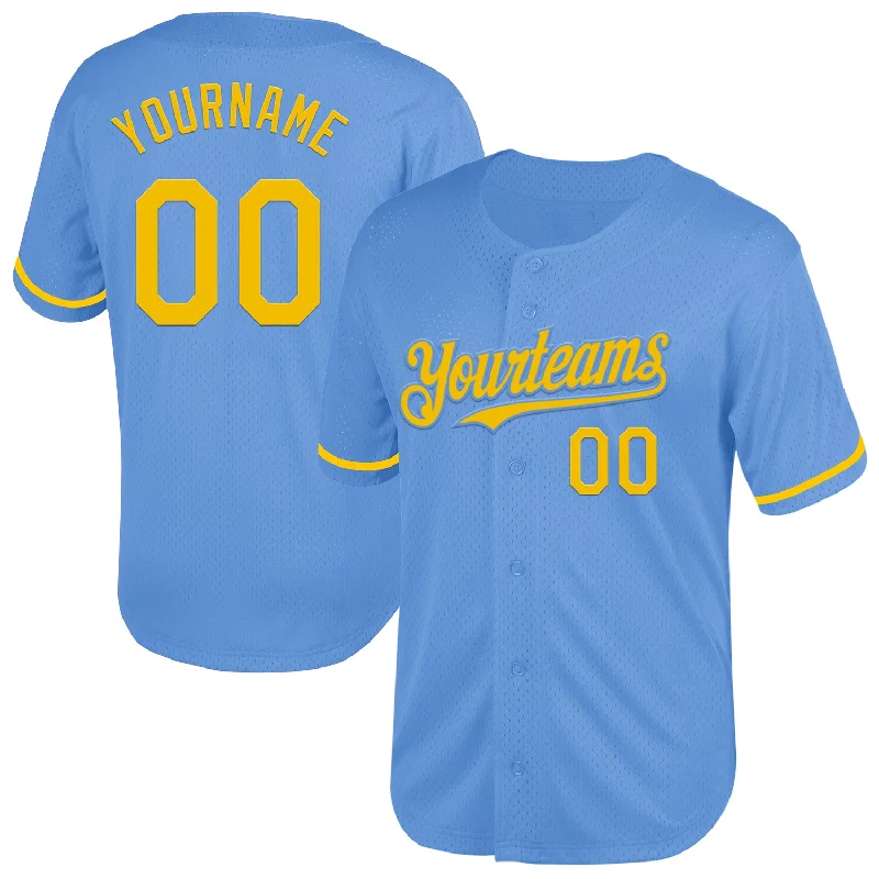 Baseball Jersey with Moisture-Wicking Technology-Custom Light Blue Yellow Mesh Authentic Throwback Baseball Jersey