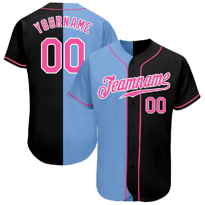 Baseball Jersey for Athletic Performance-Custom Black Pink-Light Blue Authentic Split Fashion Baseball Jersey