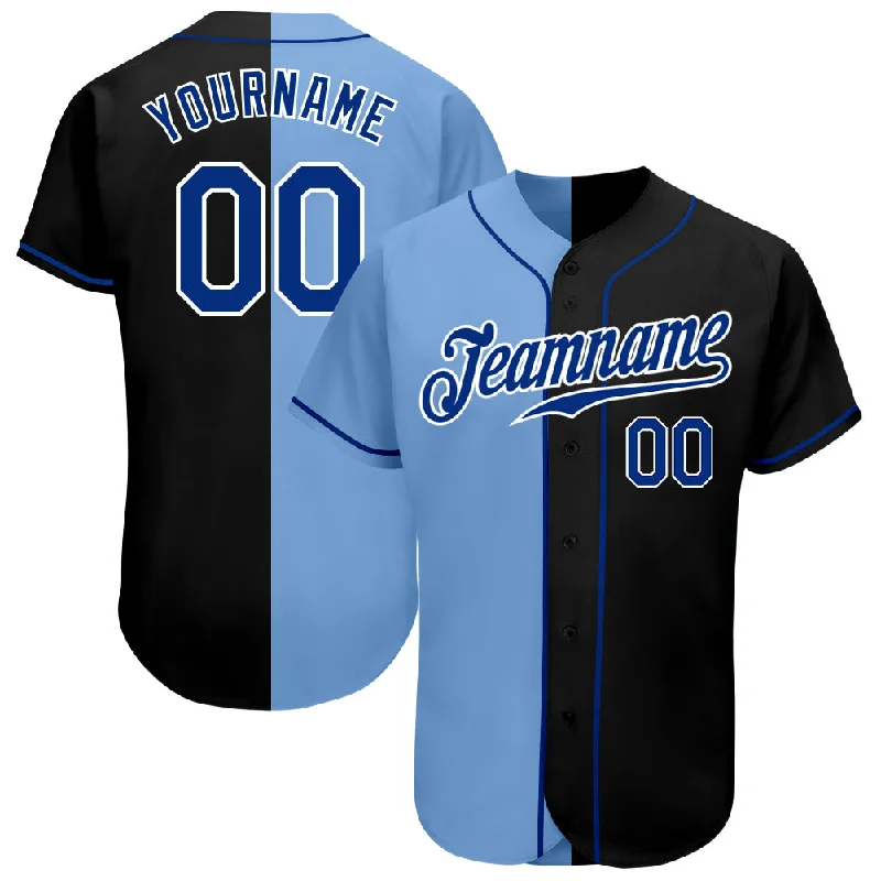 Baseball Jersey with Adjustable Fit for Custom Comfort-Custom Black Royal-Light Blue Authentic Split Fashion Baseball Jersey