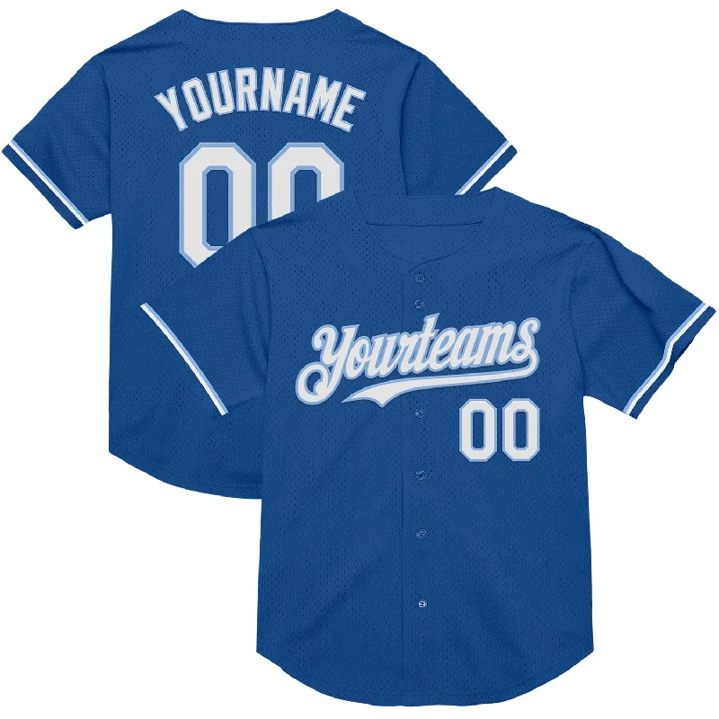 Baseball Jersey with Performance Technology for Comfort-Custom Blue White-Light Blue Mesh Authentic Throwback Baseball Jersey