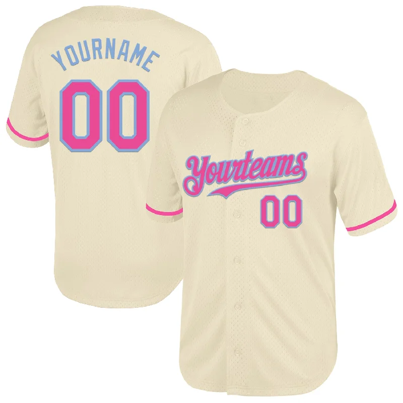 Best Baseball Jersey for Comfort-Custom Cream Pink-Light Blue Mesh Authentic Throwback Baseball Jersey