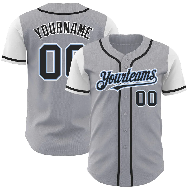 Baseball Jersey for Comfortable Play During Training-Custom Gray Black-Light Blue Authentic Two Tone Baseball Jersey