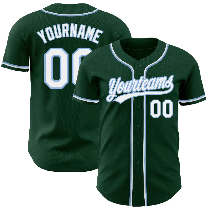 Baseball Jersey for Comfortable Fit for Batting-Custom Green White-Light Blue Authentic Baseball Jersey