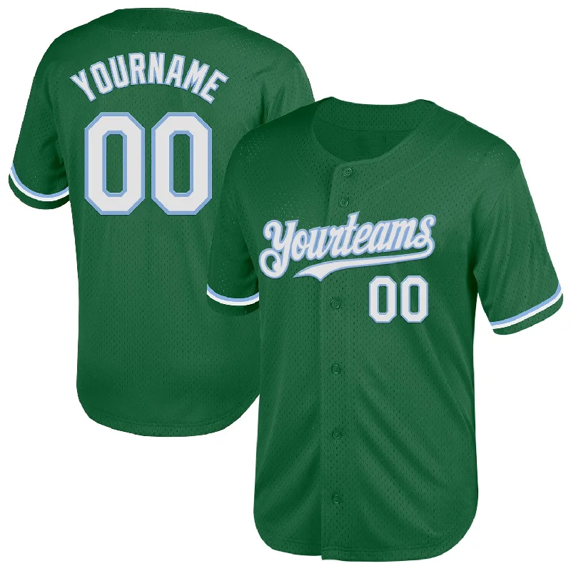 Baseball Jersey for Comfortable Fit During Batting-Custom Kelly Green White-Light Blue Mesh Authentic Throwback Baseball Jersey