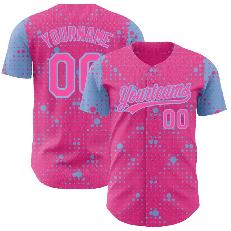 Baseball Jersey for Game Day Comfort-Custom Pink Light Blue 3D Pattern Design Geometric Halftone Dots Authentic Baseball Jersey