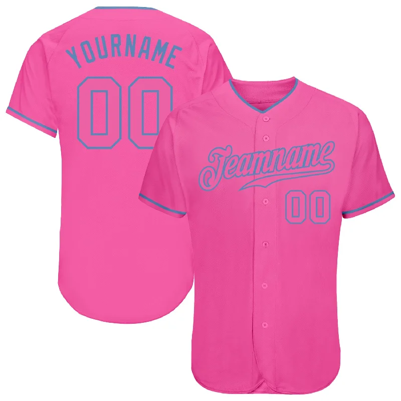 Baseball Jersey with Breathable Mesh for Ventilation-Custom Pink Pink-Light Blue Authentic Baseball Jersey