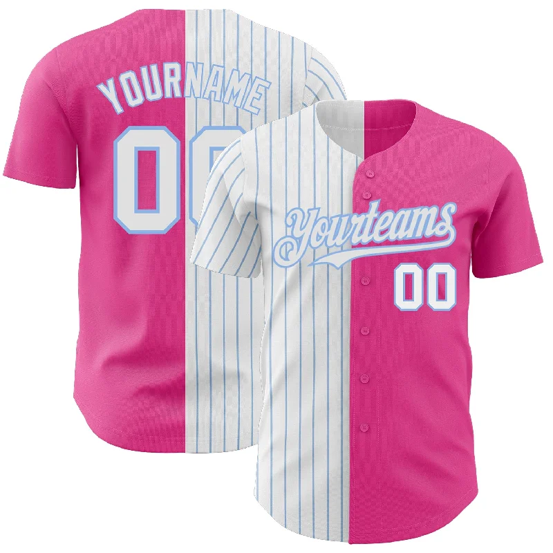 Baseball Jersey with Stylish Design for Professional Look-Custom Pink White-Light Blue Pinstripe Authentic Split Fashion Baseball Jersey