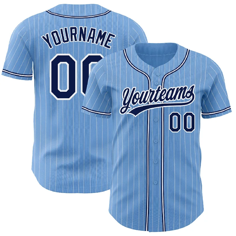 Baseball Jersey for Optimal Fit and Flexibility During Games-Custom Light Blue White Pinstripe Navy Authentic Baseball Jersey