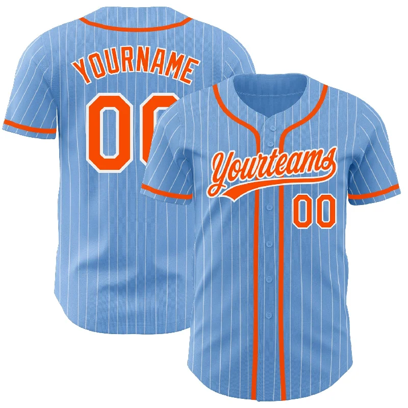 Baseball Jersey with Soft Fabric for Comfortable Play-Custom Light Blue White Pinstripe Orange Authentic Baseball Jersey