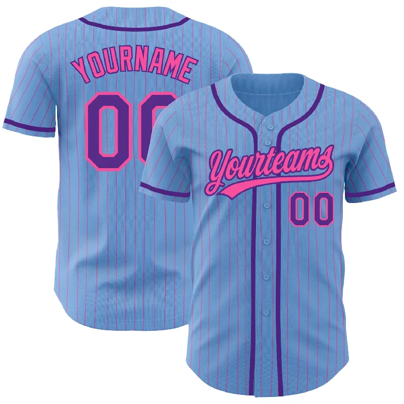 Baseball Jersey for Lightweight Play-Custom Light Blue Pink Pinstripe Purple Authentic Baseball Jersey