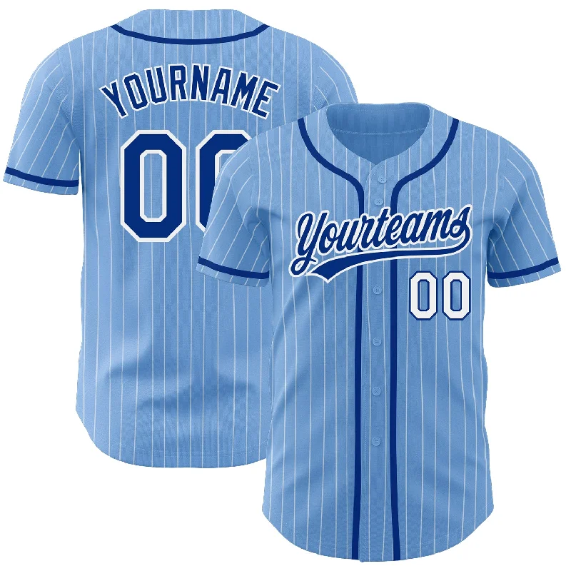 Baseball Jersey with Reinforced Stitching for Durability-Custom Light Blue White Pinstripe Royal Authentic Baseball Jersey