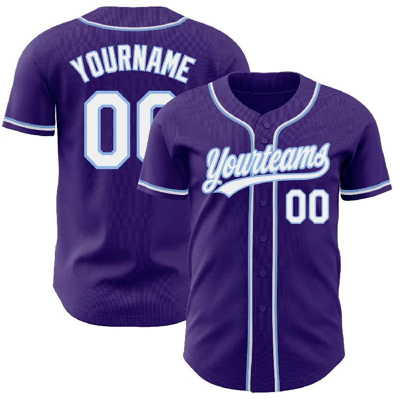 Baseball Jersey for Comfortable Swing and Batting Performance-Custom Purple White-Light Blue Authentic Baseball Jersey