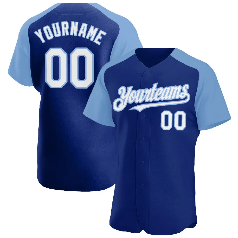 Baseball Jersey for Comfortable, Cool Performance-Custom Royal White-Light Blue Authentic Raglan Sleeves Baseball Jersey