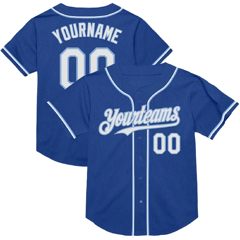 Baseball Jersey for Excellent Freedom of Movement-Custom Royal White-Light Blue Mesh Authentic Throwback Baseball Jersey