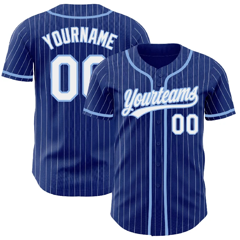 Baseball Jersey for Tough Training and Intense Games-Custom Royal White Pinstripe Light Blue Authentic Baseball Jersey