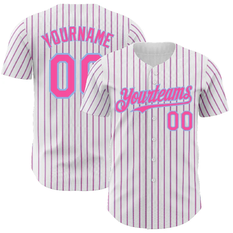 Baseball Jersey for Performance Enhancement-Custom White (Light Blue Pink Pinstripe) Pink-Light Blue Authentic Baseball Jersey