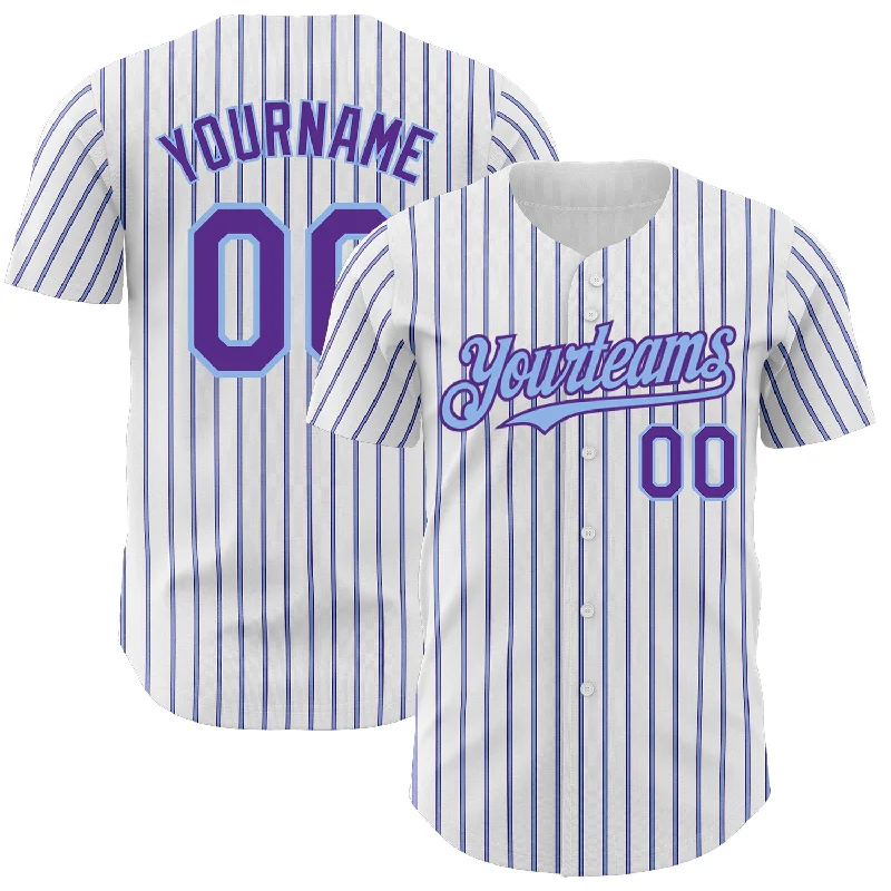 Baseball Jersey for All-Day Comfort-Custom White (Purple Light Blue Pinstripe) Purple-Light Blue Authentic Baseball Jersey