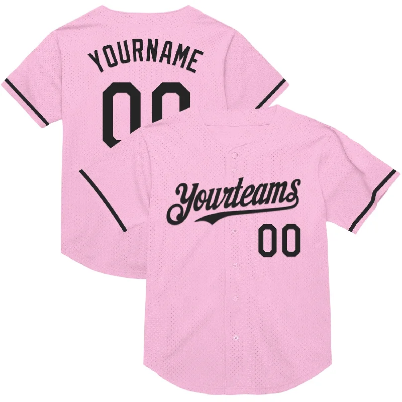 Baseball Jersey for All-Weather Performance and Comfort-Custom Light Pink Black Mesh Authentic Throwback Baseball Jersey