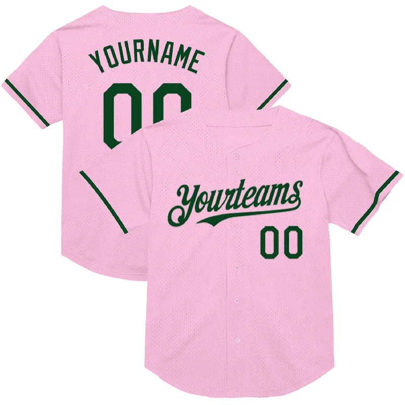 Baseball Jersey for Maximum Breathability-Custom Light Pink Green Mesh Authentic Throwback Baseball Jersey