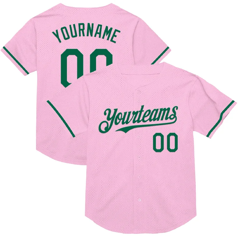 Baseball Jersey for Training and Matches-Custom Light Pink Kelly Green Mesh Authentic Throwback Baseball Jersey