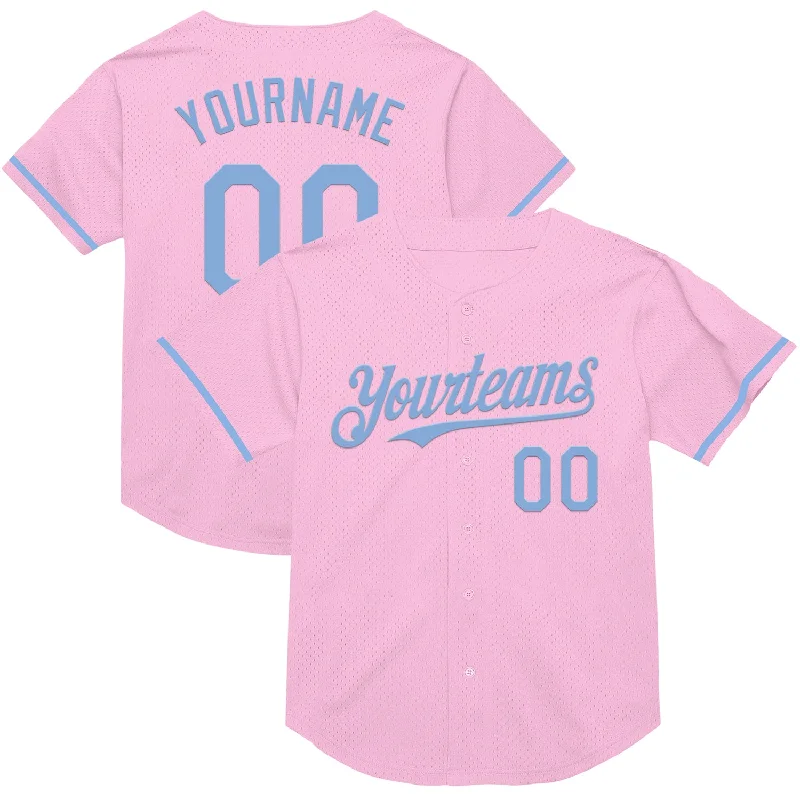 Baseball Jersey for Youth League Games-Custom Light Pink Light Blue Mesh Authentic Throwback Baseball Jersey