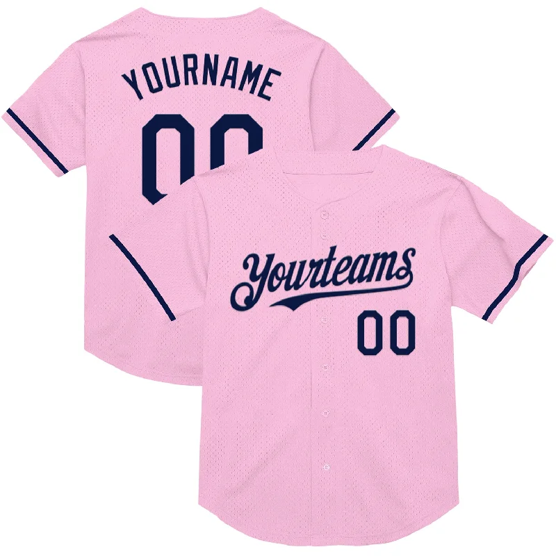 Baseball Jersey for All Seasons-Custom Light Pink Navy Mesh Authentic Throwback Baseball Jersey