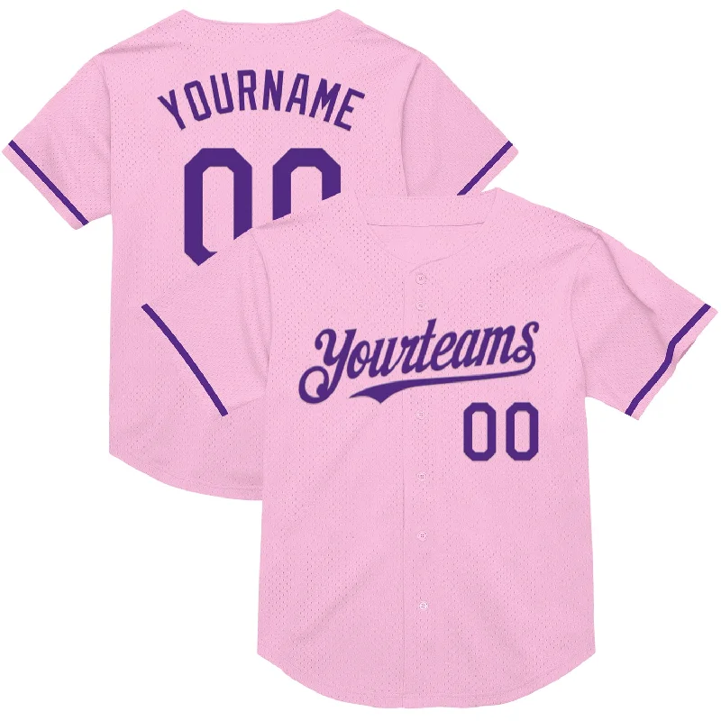 Baseball Jersey for Cool and Comfortable Play-Custom Light Pink Purple Mesh Authentic Throwback Baseball Jersey