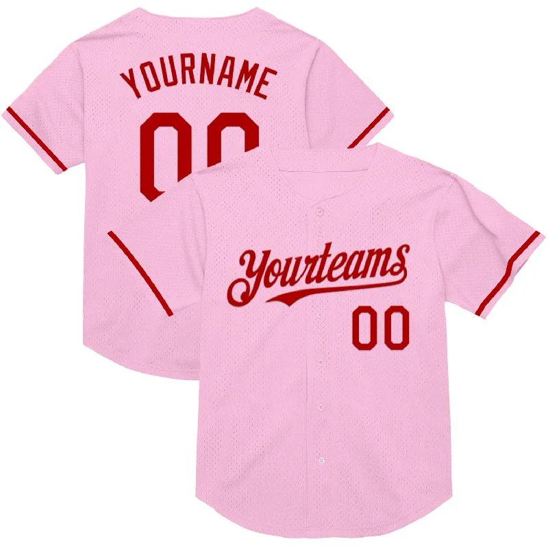 Baseball Jersey for Excellent Freedom of Movement-Custom Light Pink Red Mesh Authentic Throwback Baseball Jersey