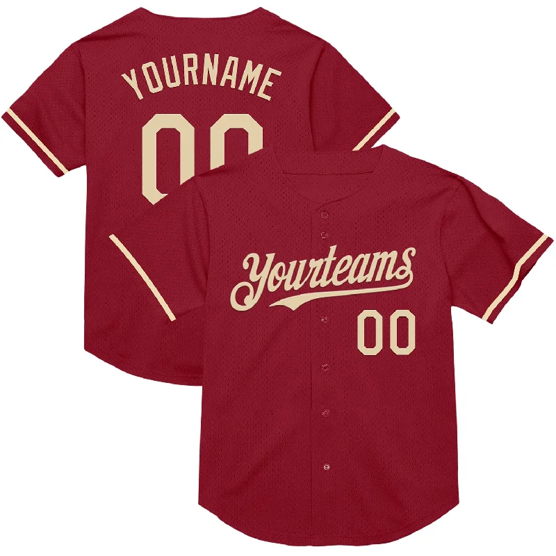 Baseball Jersey with Extra Durability for Rigorous Play-Custom Maroon Cream Mesh Authentic Throwback Baseball Jersey