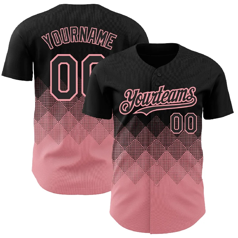 Baseball Jersey for Professional Look and Feel-Custom Black Medium Pink 3D Pattern Design Gradient Square Shapes Authentic Baseball Jersey