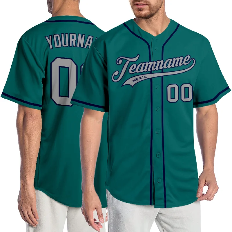 Baseball Jersey for Comfort and Performance in High Temperatures-Custom Teal Gray-Navy Authentic Baseball Jersey