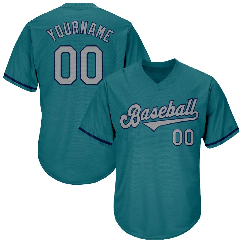 Baseball Jersey with Performance Features for Play-Custom Aqua Gray-Navy Authentic Throwback Rib-Knit Baseball Jersey Shirt