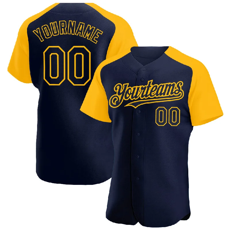 Baseball Jersey for Comfortable and Flexible Movement-Custom Navy Gold Authentic Raglan Sleeves Baseball Jersey