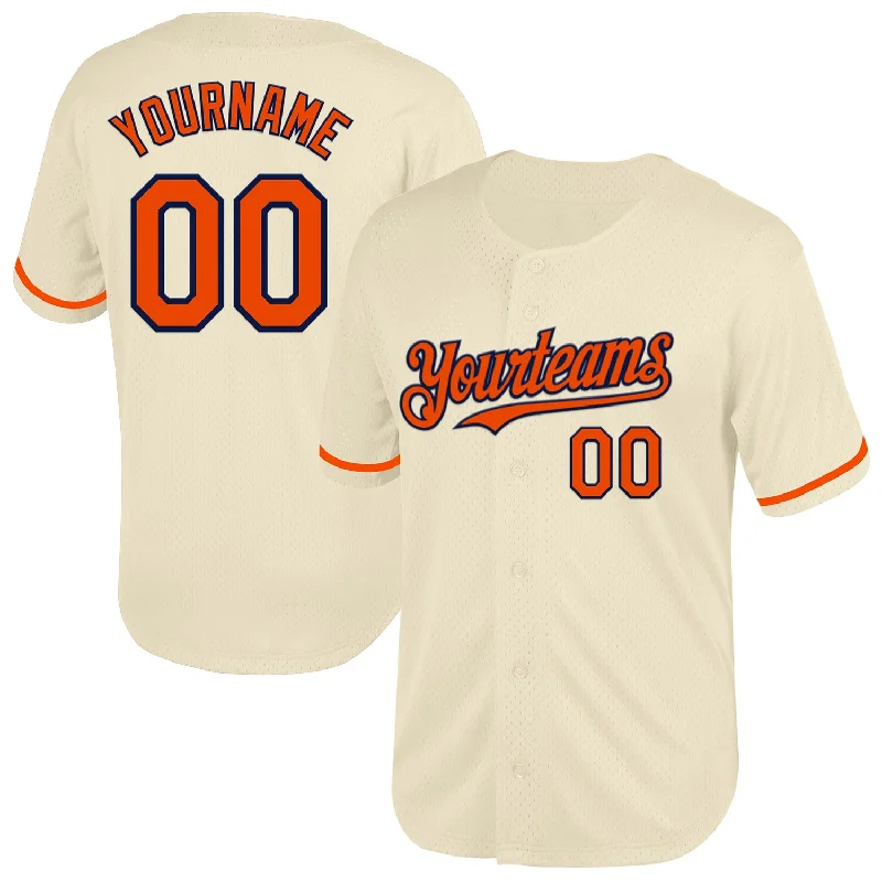 Baseball Jersey with Stretch for Better Fit-Custom Cream Orange-Navy Mesh Authentic Throwback Baseball Jersey