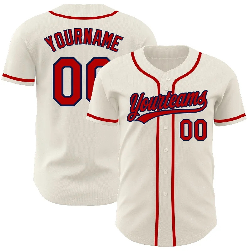 Baseball Jersey for Comfortable Play During Training-Custom Cream Red-Navy Authentic Baseball Jersey