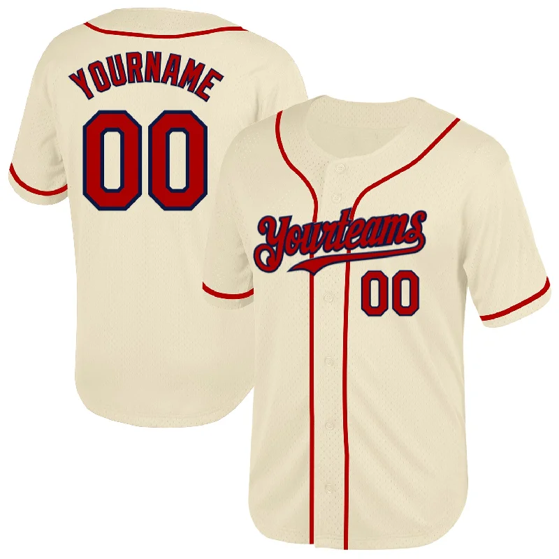 Baseball Jersey for High-Endurance Players-Custom Cream Red-Navy Mesh Authentic Throwback Baseball Jersey