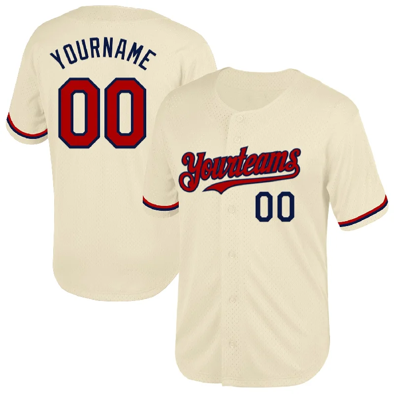 Baseball Jersey for Reliable Performance in All Games-Custom Cream Red-Navy Mesh Authentic Throwback Baseball Jersey